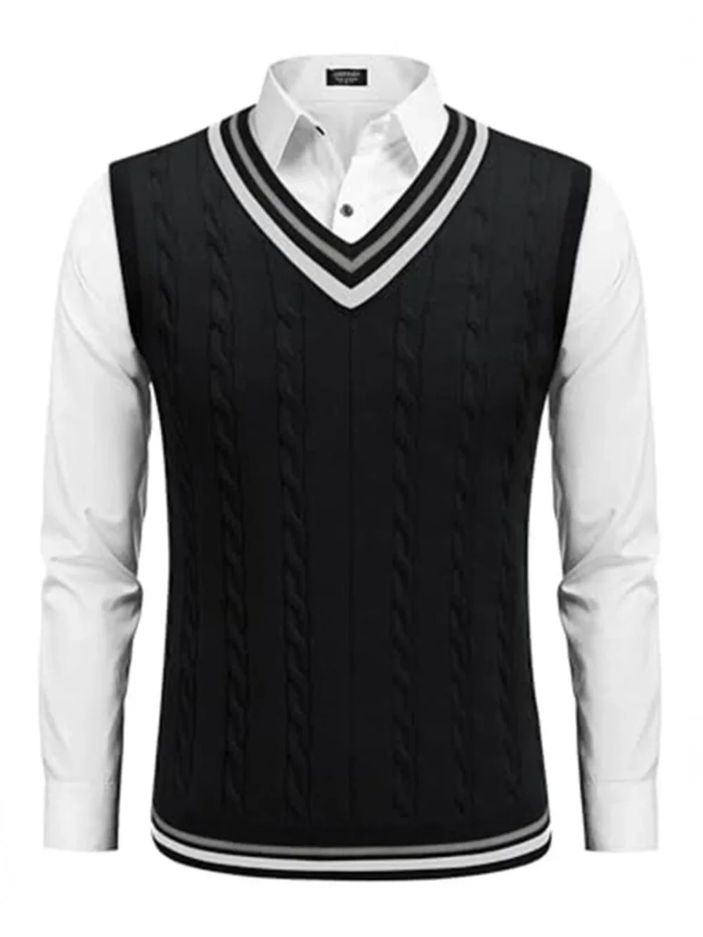 Men's Sweater Vest V Neck Casual Sleeveless Knit Pullover Sweater